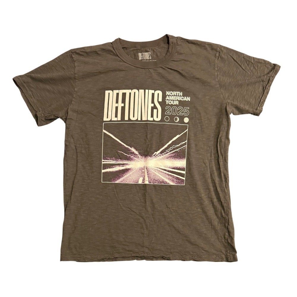 Deftones North American Tour 2025 T-Shirt Mens Medium Brown Graphic Slub Cotton